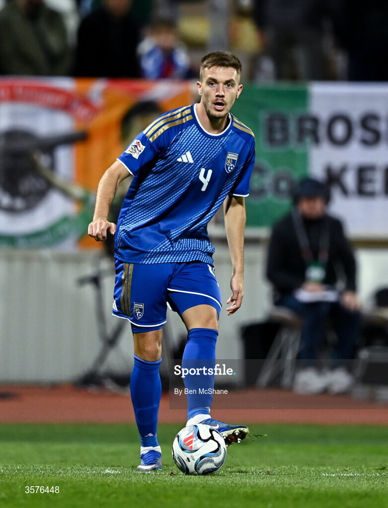 24 September 2026; Illir Krasniqi of Kosovo during the UEFA Nations League B match between Kosovo and Republic of Ireland at Fadil Vokrri Stadium in Pristina, Kosovo. Photo by Ben McShane/Sportsfile