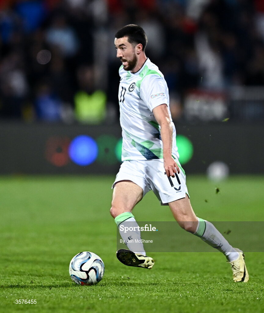 24 September 2026; Finn Azaz of Republic of Ireland during the UEFA Nations League B match between Kosovo and Republic of Ireland at Fadil Vokrri Stadium in Pristina, Kosovo. Photo by Ben McShane/Sportsfile