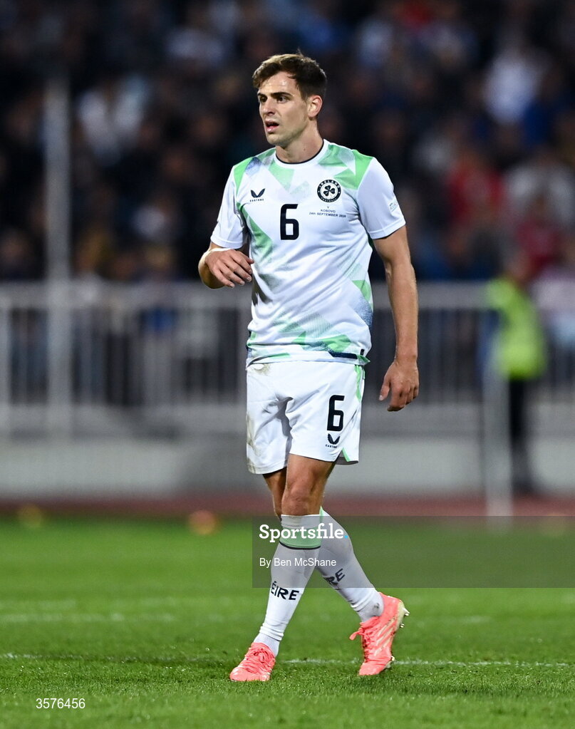 24 September 2026; Jayson Molumby of Republic of Ireland during the UEFA Nations League B match between Kosovo and Republic of Ireland at Fadil Vokrri Stadium in Pristina, Kosovo. Photo by Ben McShane/Sportsfile