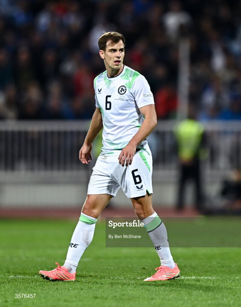 24 September 2026; Jayson Molumby of Republic of Ireland during the UEFA Nations League B match between Kosovo and Republic of Ireland at Fadil Vokrri Stadium in Pristina, Kosovo. Photo by Ben McShane/Sportsfile