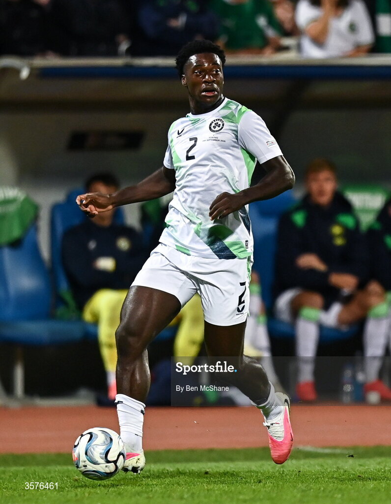 24 September 2026; James Abankwah of Republic of Ireland during the UEFA Nations League B match between Kosovo and Republic of Ireland at Fadil Vokrri Stadium in Pristina, Kosovo. Photo by Ben McShane/Sportsfile