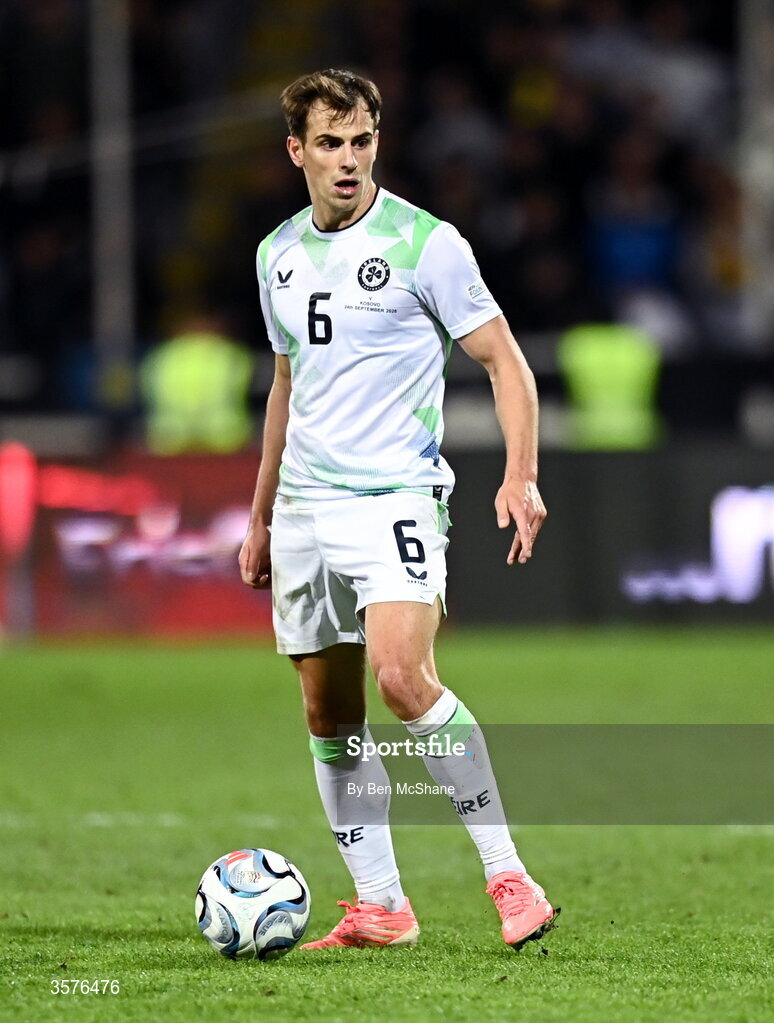 24 September 2026; Jayson Molumby of Republic of Ireland during the UEFA Nations League B match between Kosovo and Republic of Ireland at Fadil Vokrri Stadium in Pristina, Kosovo. Photo by Ben McShane/Sportsfile