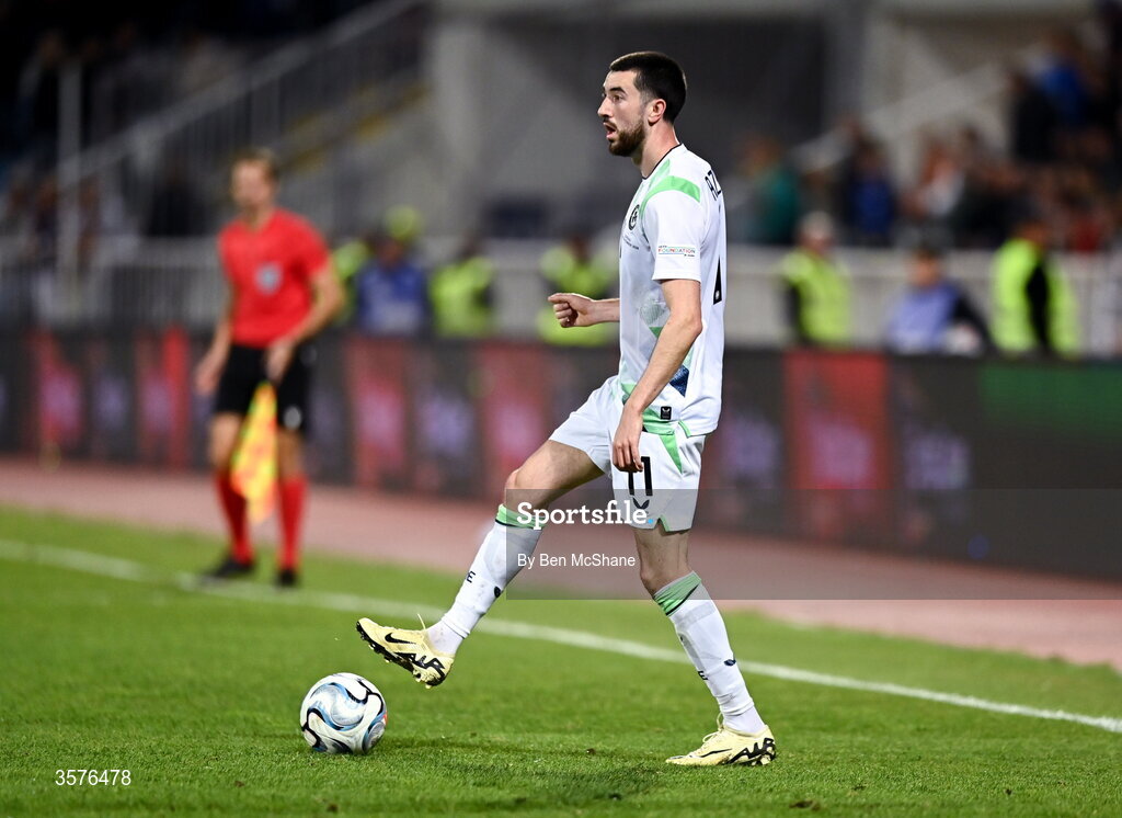 24 September 2026; Finn Azaz of Republic of Ireland during the UEFA Nations League B match between Kosovo and Republic of Ireland at Fadil Vokrri Stadium in Pristina, Kosovo. Photo by Ben McShane/Sportsfile
