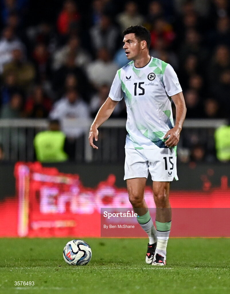 24 September 2026; John Egan of Republic of Ireland during the UEFA Nations League B match between Kosovo and Republic of Ireland at Fadil Vokrri Stadium in Pristina, Kosovo. Photo by Ben McShane/Sportsfile