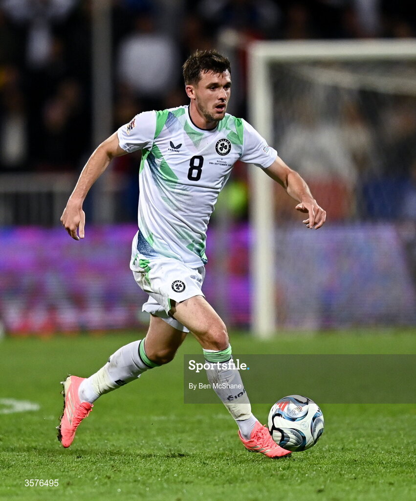 24 September 2026; Jason Knight of Republic of Ireland during the UEFA Nations League B match between Kosovo and Republic of Ireland at Fadil Vokrri Stadium in Pristina, Kosovo. Photo by Ben McShane/Sportsfile