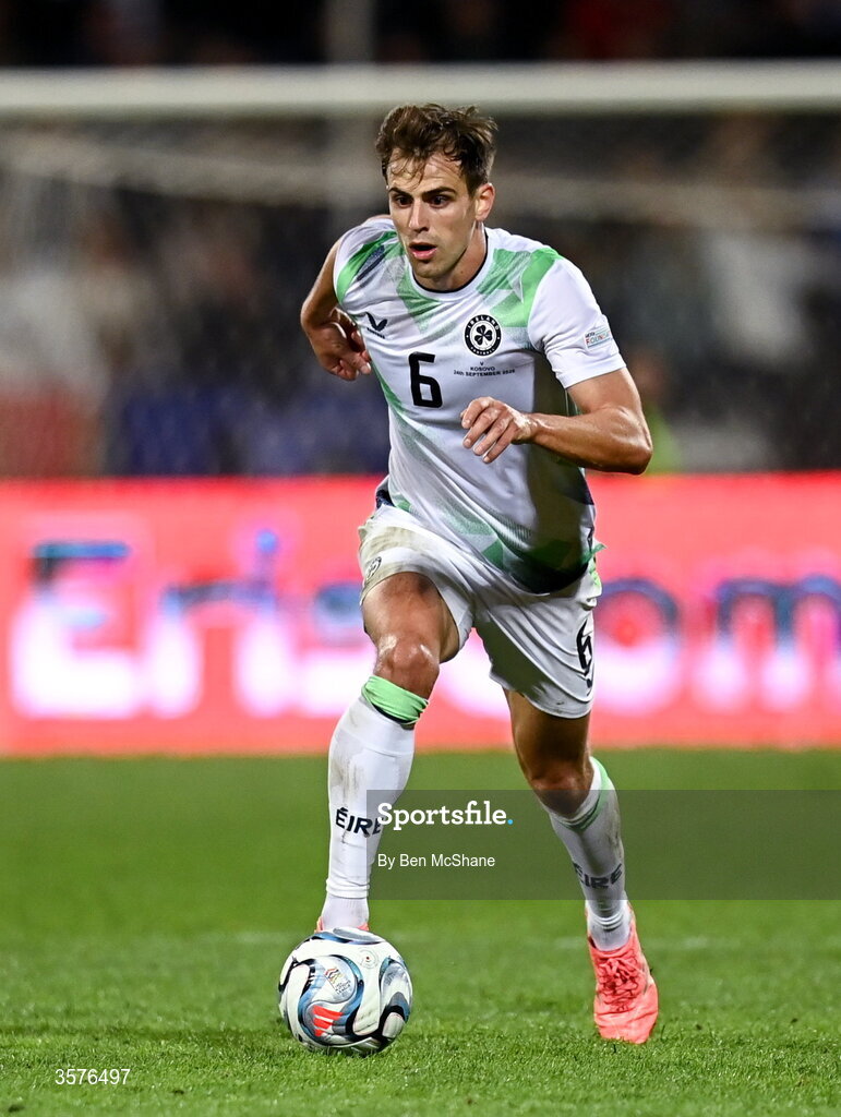 24 September 2026; Jayson Molumby of Republic of Ireland during the UEFA Nations League B match between Kosovo and Republic of Ireland at Fadil Vokrri Stadium in Pristina, Kosovo. Photo by Ben McShane/Sportsfile