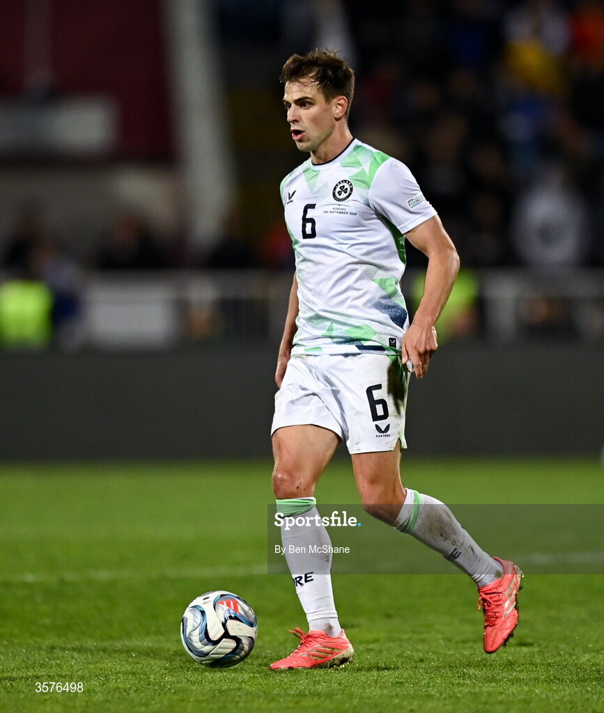 24 September 2026; Jayson Molumby of Republic of Ireland during the UEFA Nations League B match between Kosovo and Republic of Ireland at Fadil Vokrri Stadium in Pristina, Kosovo. Photo by Ben McShane/Sportsfile