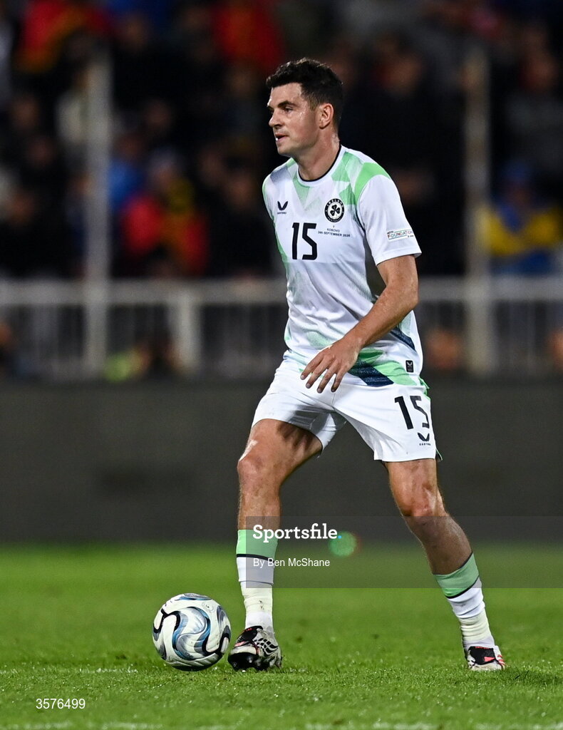 24 September 2026; John Egan of Republic of Ireland during the UEFA Nations League B match between Kosovo and Republic of Ireland at Fadil Vokrri Stadium in Pristina, Kosovo. Photo by Ben McShane/Sportsfile