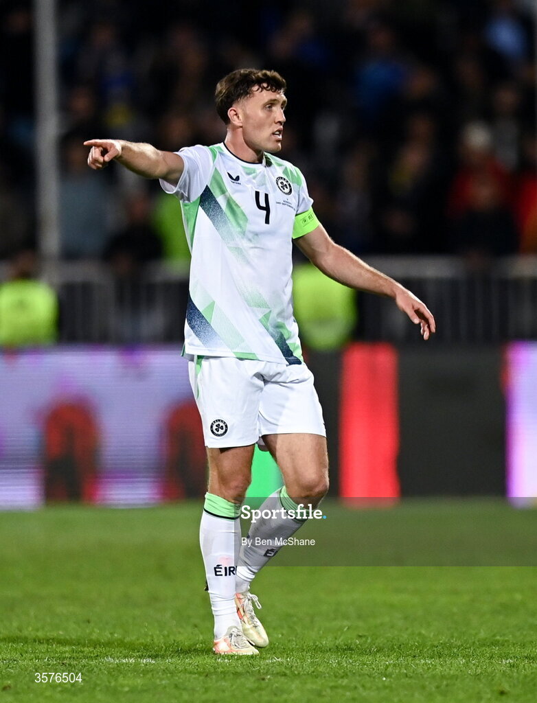 24 September 2026; Dara O'Shea of Republic of Ireland during the UEFA Nations League B match between Kosovo and Republic of Ireland at Fadil Vokrri Stadium in Pristina, Kosovo. Photo by Ben McShane/Sportsfile