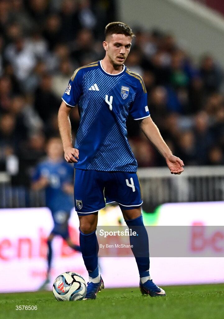 24 September 2026; Illir Krasniqi of Kosovo during the UEFA Nations League B match between Kosovo and Republic of Ireland at Fadil Vokrri Stadium in Pristina, Kosovo. Photo by Ben McShane/Sportsfile