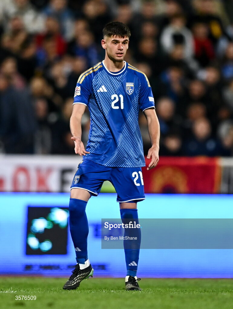 24 September 2026; Albian Hajdari of Kosovo during the UEFA Nations League B match between Kosovo and Republic of Ireland at Fadil Vokrri Stadium in Pristina, Kosovo. Photo by Ben McShane/Sportsfile