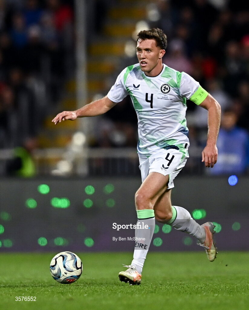 24 September 2026; Dara O'Shea of Republic of Ireland during the UEFA Nations League B match between Kosovo and Republic of Ireland at Fadil Vokrri Stadium in Pristina, Kosovo. Photo by Ben McShane/Sportsfile