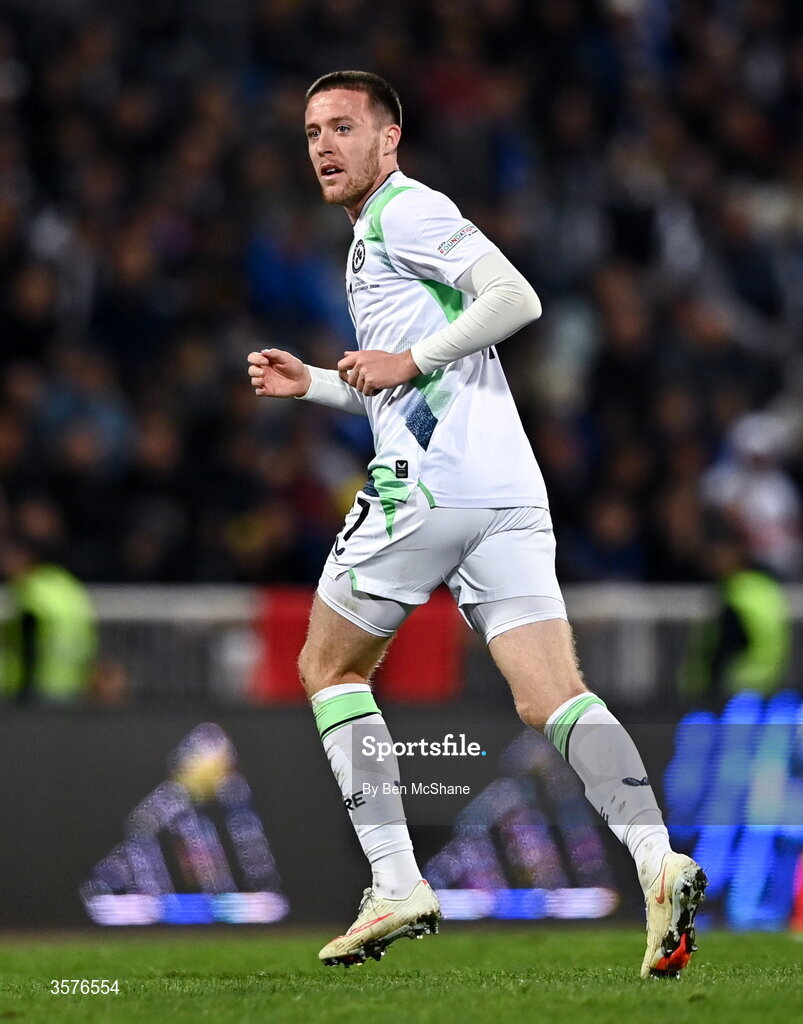 24 September 2026; Jack Moylan of Republic of Ireland during the UEFA Nations League B match between Kosovo and Republic of Ireland at Fadil Vokrri Stadium in Pristina, Kosovo. Photo by Ben McShane/Sportsfile