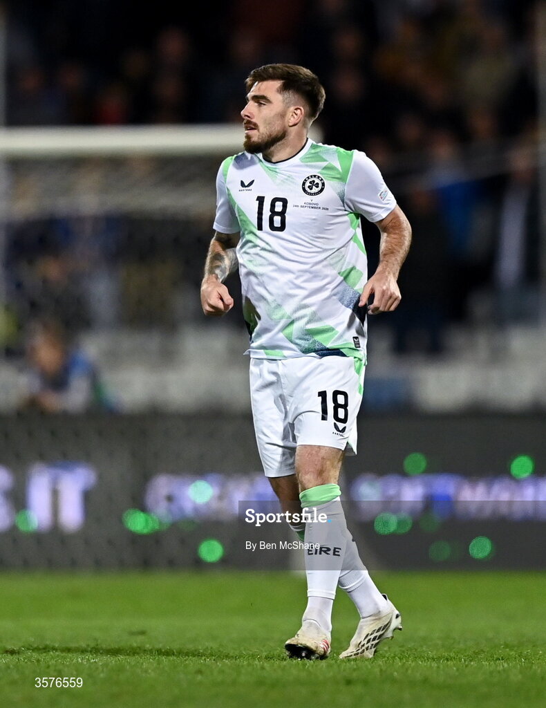 24 September 2026; Ryan Manning of Republic of Ireland during the UEFA Nations League B match between Kosovo and Republic of Ireland at Fadil Vokrri Stadium in Pristina, Kosovo. Photo by Ben McShane/Sportsfile