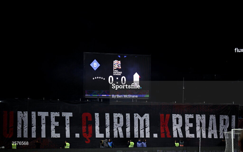 24 September 2026; Kosovo supporters before the UEFA Nations League B match between Kosovo and Republic of Ireland at Fadil Vokrri Stadium in Pristina, Kosovo. Photo by Ben McShane/Sportsfile