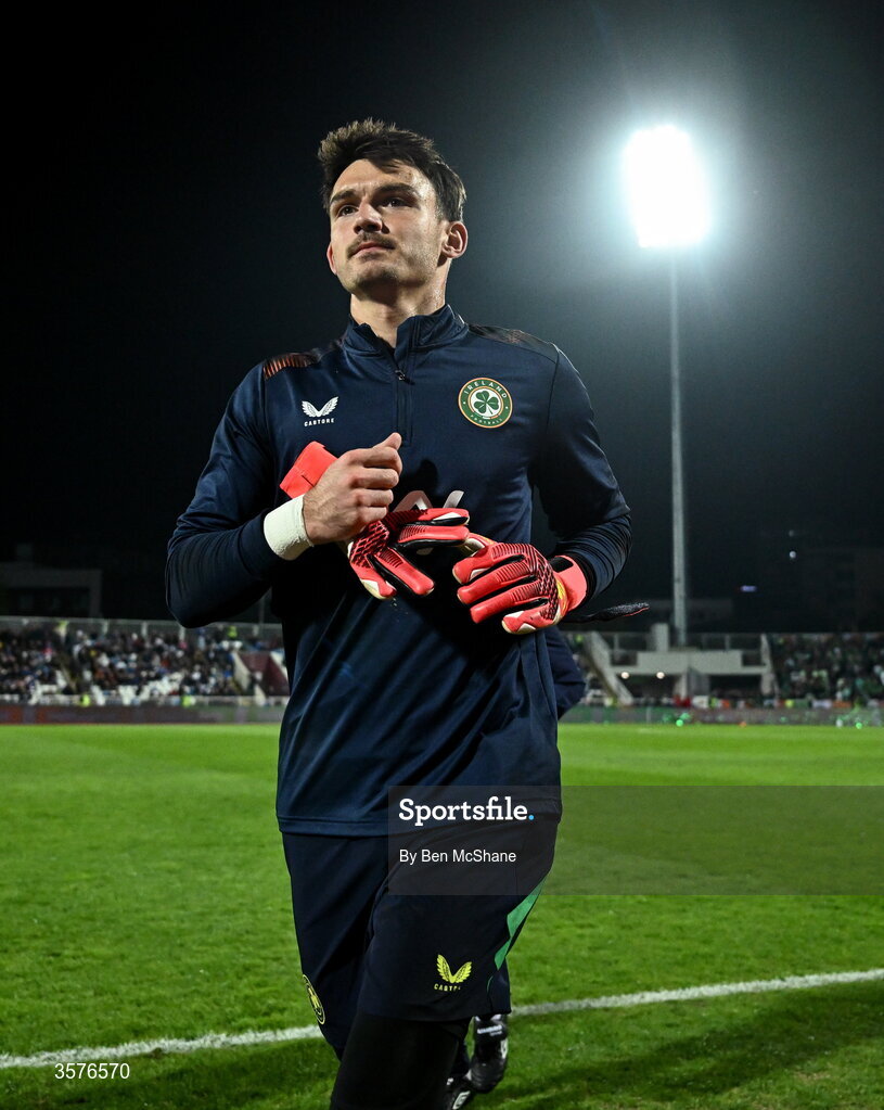 24 September 2026; Republic of Ireland goalkeeper Max O'Leary before the UEFA Nations League B match between Kosovo and Republic of Ireland at Fadil Vokrri Stadium in Pristina, Kosovo. Photo by Ben McShane/Sportsfile