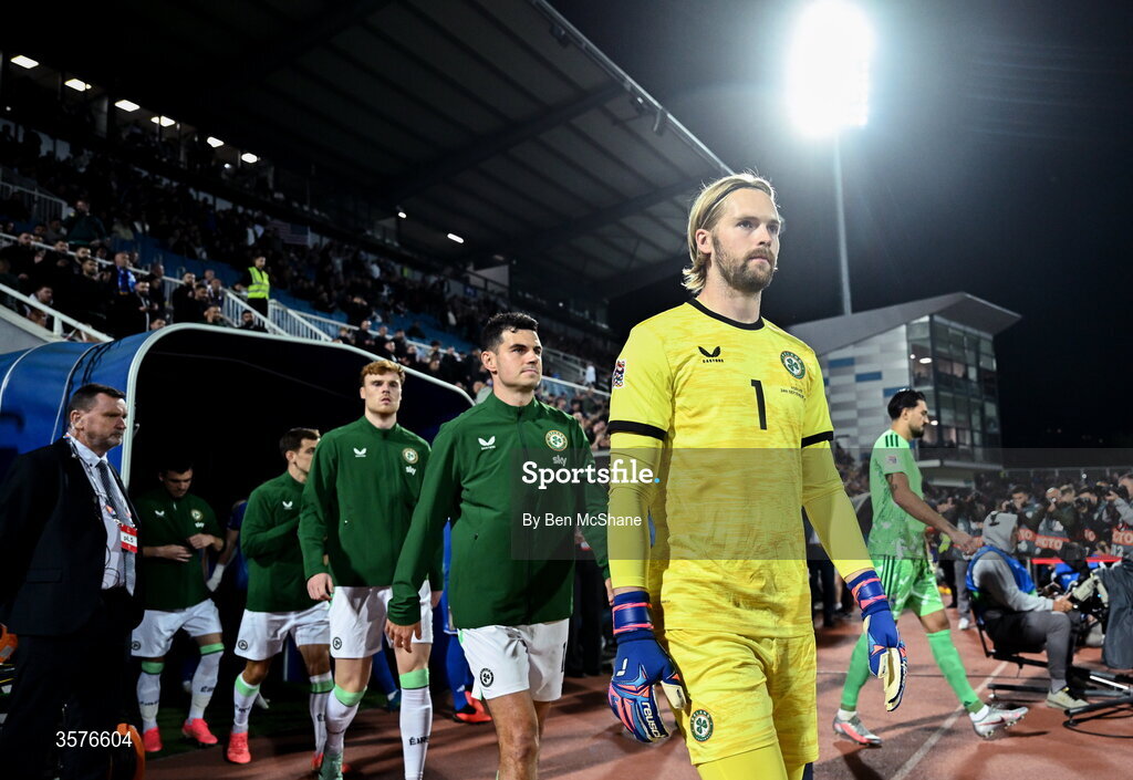 24 September 2026; Republic of Ireland goalkeeper Caoimhín Kelleher before the UEFA Nations League B match between Kosovo and Republic of Ireland at Fadil Vokrri Stadium in Pristina, Kosovo. Photo by Ben McShane/Sportsfile