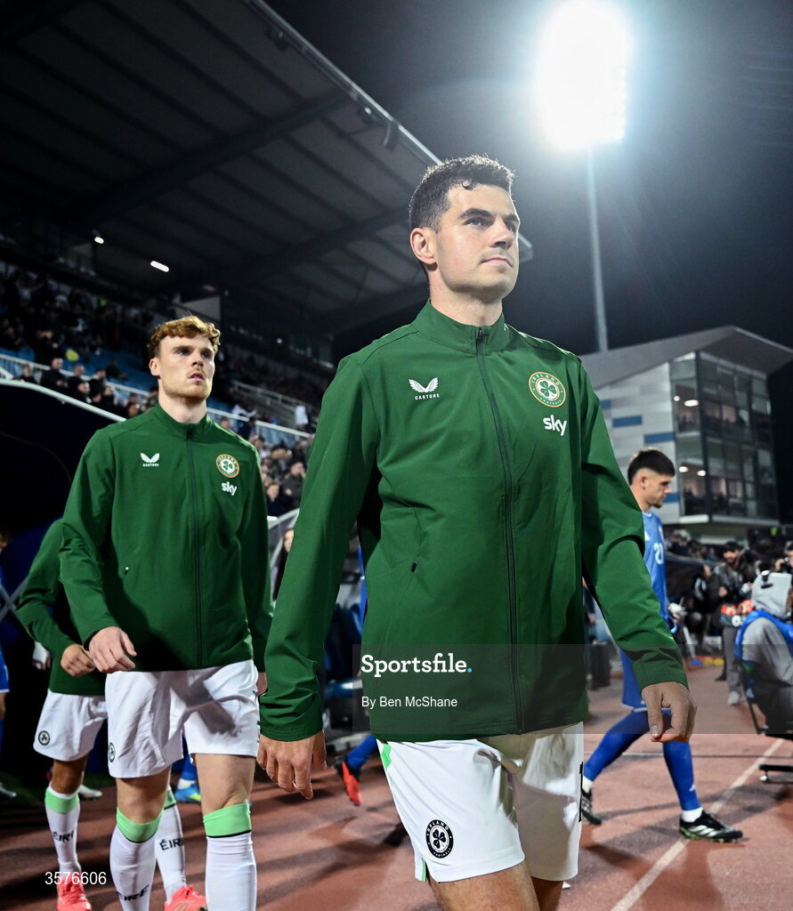 24 September 2026; John Egan of Republic of Ireland before the UEFA Nations League B match between Kosovo and Republic of Ireland at Fadil Vokrri Stadium in Pristina, Kosovo. Photo by Ben McShane/Sportsfile
