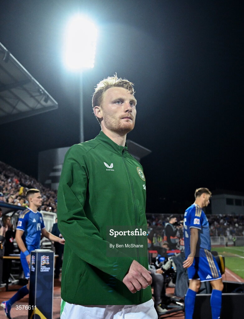 24 September 2026; Liam Scales of Republic of Ireland before the UEFA Nations League B match between Kosovo and Republic of Ireland at Fadil Vokrri Stadium in Pristina, Kosovo. Photo by Ben McShane/Sportsfile