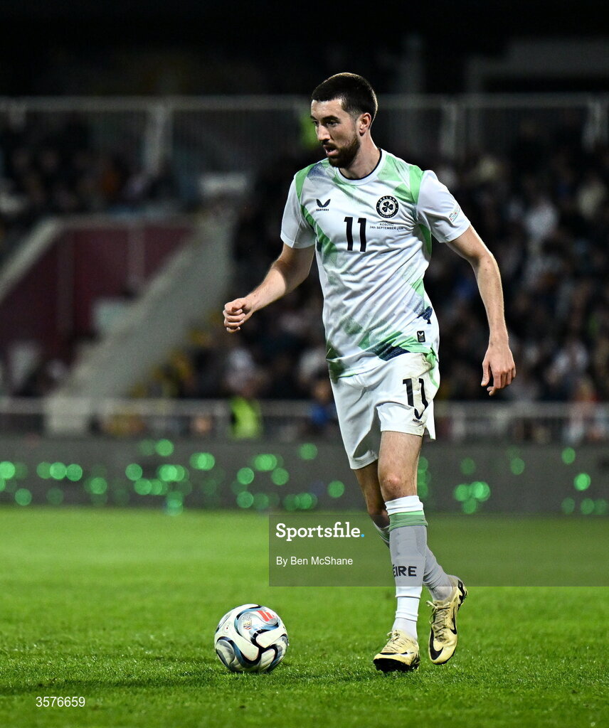 24 September 2026; Finn Azaz of Republic of Ireland during the UEFA Nations League B match between Kosovo and Republic of Ireland at Fadil Vokrri Stadium in Pristina, Kosovo. Photo by Ben McShane/Sportsfile