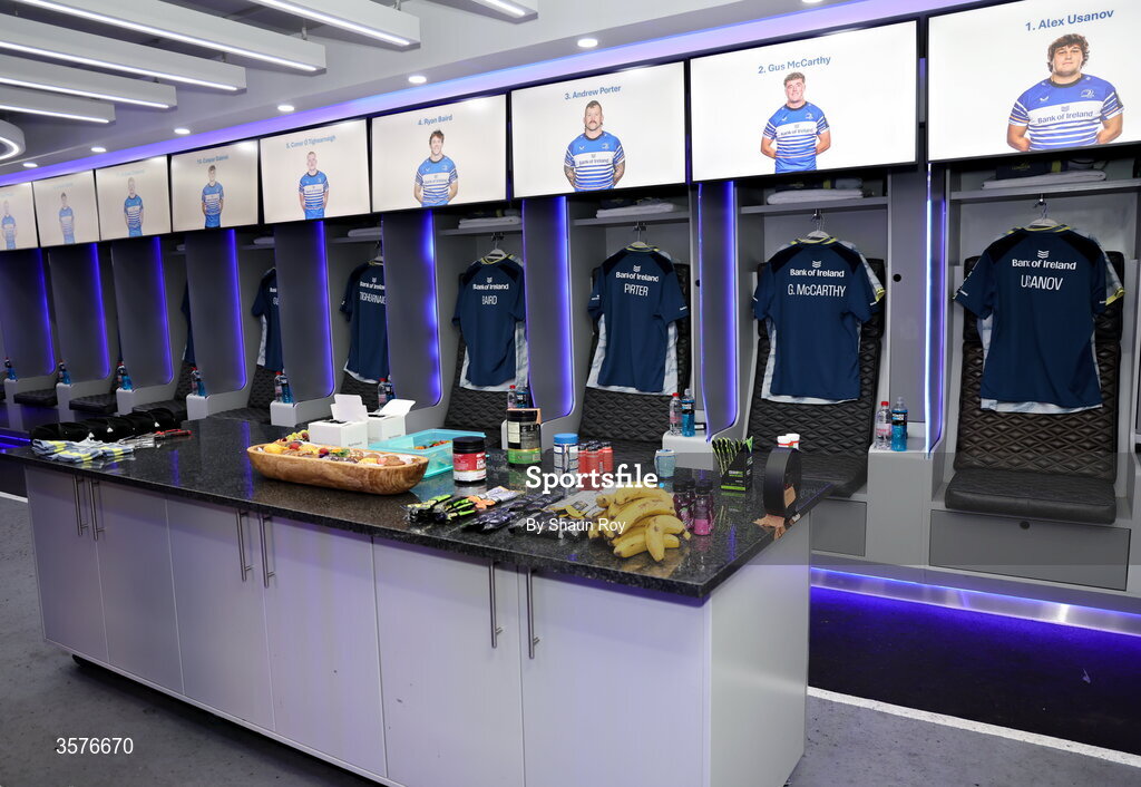 26 September 2026; The jerseys, from right, of Alex Usanov, Gus McCarthy, Andrew Porter, Ryan Baird and Conor O'Tighearnaigh in the Leinster dressing room before the United Rugby Championship match between Lions and Leinster at Ellis Park in Johannesburg, South Africa. Photo by Shaun Roy/Sportsfile