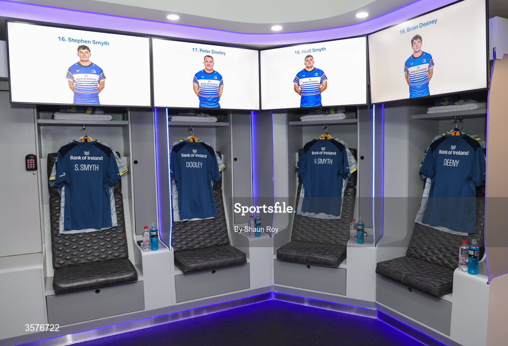 26 September 2026; The jersey of, from left, Stephen Smyth, Peter Dooley, Niall Smyth and Brian Deeney in the Leinster dressing room before the United Rugby Championship match between Lions and Leinster at Ellis Park in Johannesburg, South Africa. Photo by Shaun Roy/Sportsfile