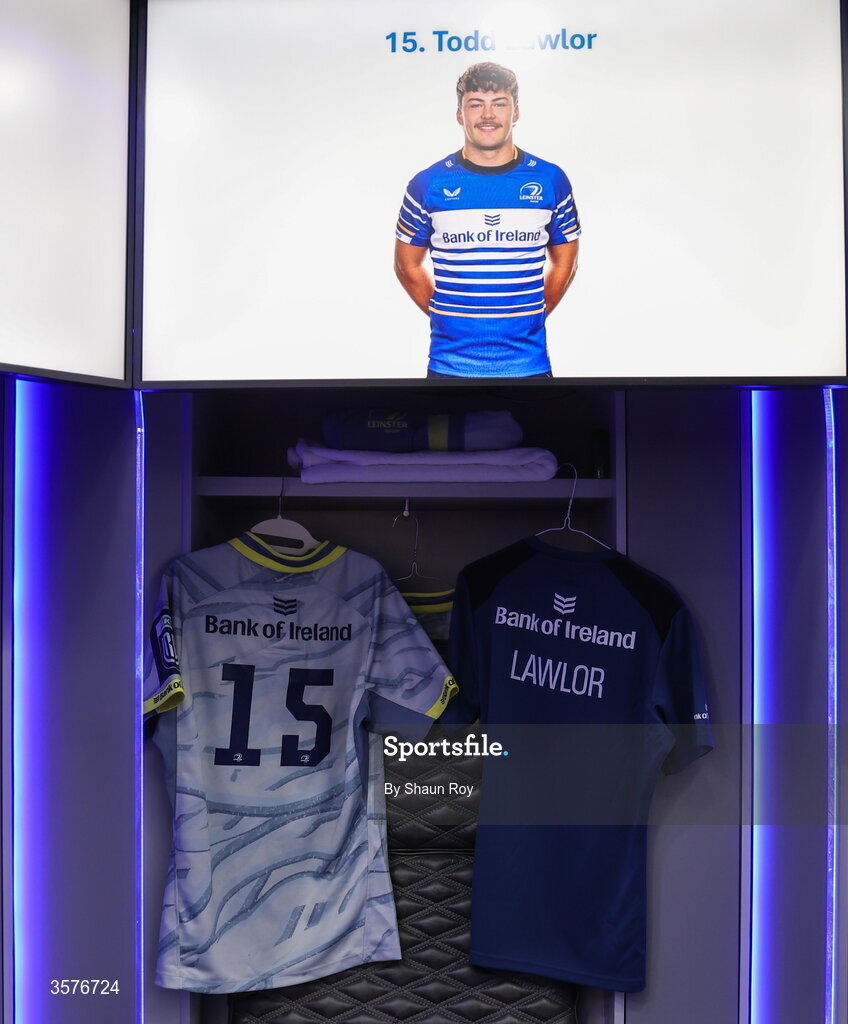 26 September 2026; The jersey of Todd Lawlor in the Leinster dressing room before the United Rugby Championship match between Lions and Leinster at Ellis Park in Johannesburg, South Africa. Photo by Shaun Roy/Sportsfile