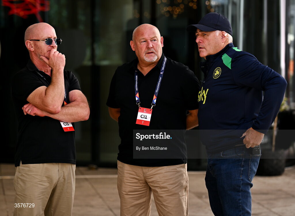 26 September 2026; FAI security await outside the Republic of Ireland team hotel in Debrecen, Hungary. Photo by Ben McShane/Sportsfile