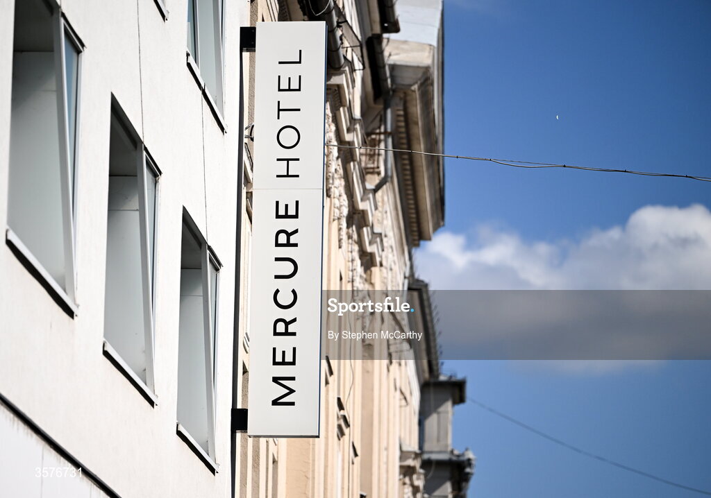 26 September 2026; A view of hotel signage outside the Republic of Ireland team hotel in Debrecen, Hungary. Photo by Stephen McCarthy/Sportsfile