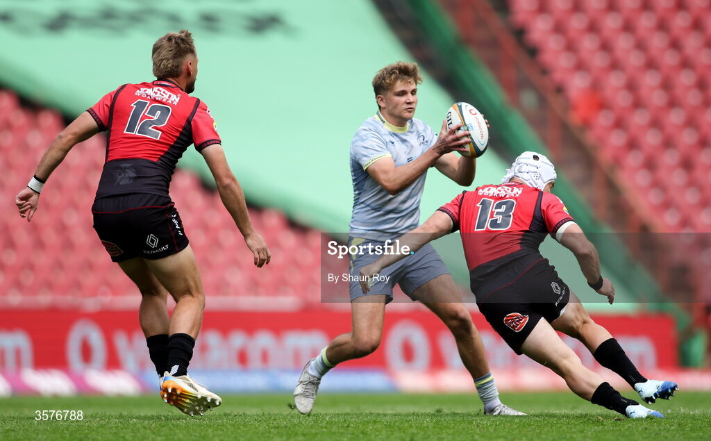26 September 2026; Caspar Gabriel of Leinster in action against Henco van Wyk of 10bet Lions during the United Rugby Championship match between Lions and Leinster at Ellis Park in Johannesburg, South Africa. Photo by Shaun Roy/Sportsfile