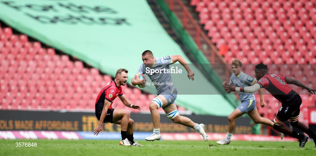 26 September 2026; Josh Ericson of Leinster finds a gap during the United Rugby Championship match between Lions and Leinster at Ellis Park in Johannesburg, South Africa. Photo by Shaun Roy/Sportsfile