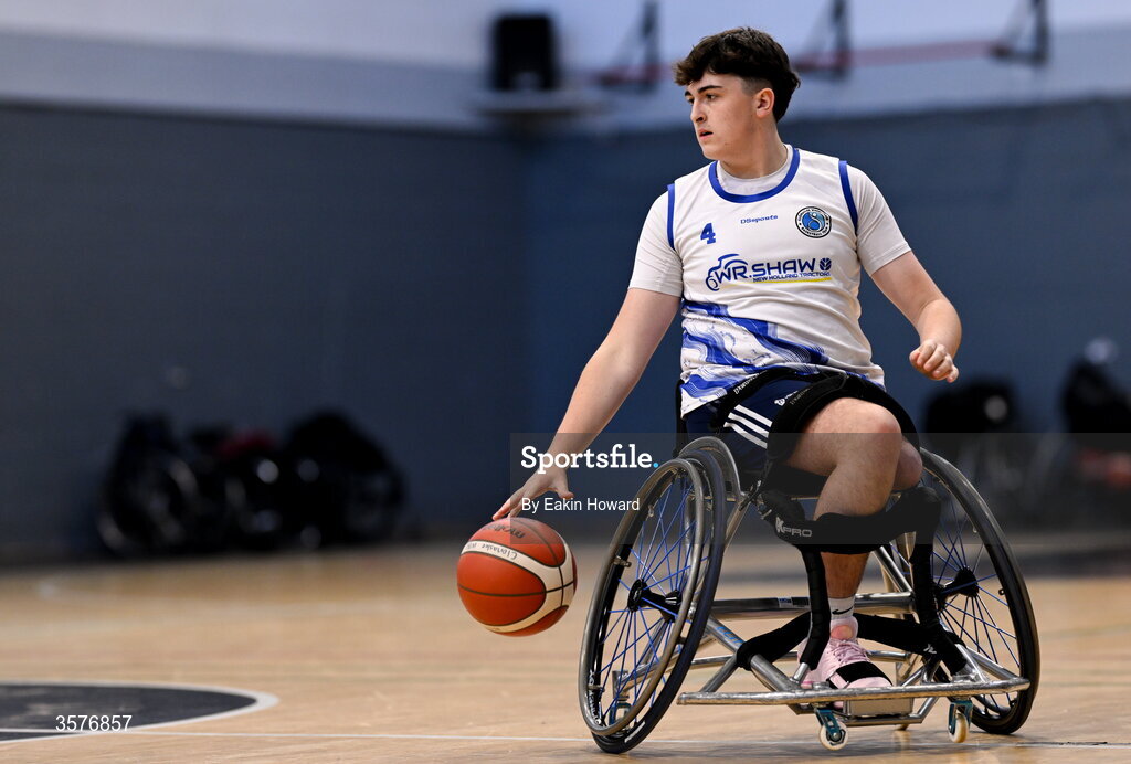 26 September 2026; Conor Dufficy of Clonaslee WBC in action during the Basketball Ireland National Cup quarter-final between Titans BC and Clonaslee WBC in the Irish Wheelchair Association Sports Hall in Clontarf, Dublin. Photo by Eakin Howard/Sportsfile