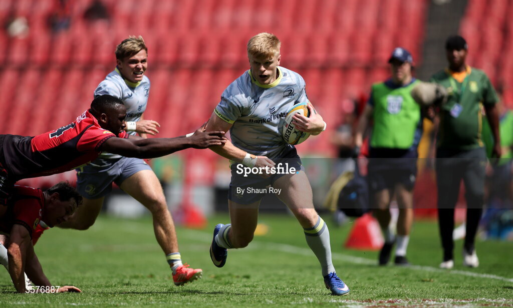 26 September 2026; Tommy O'Brien of Leinster makes a break near the sideline during the United Rugby Championship match between Lions and Leinster at Ellis Park in Johannesburg, South Africa. Photo by Shaun Roy/Sportsfile