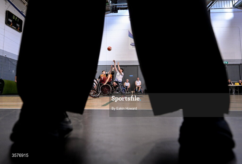 26 September 2026; Conor Dufficy of Clonaslee WBC in action during the Basketball Ireland National Cup quarter-final between Titans BC and Clonaslee WBC in the Irish Wheelchair Association Sports Hall in Clontarf, Dublin. Photo by Eakin Howard/Sportsfile