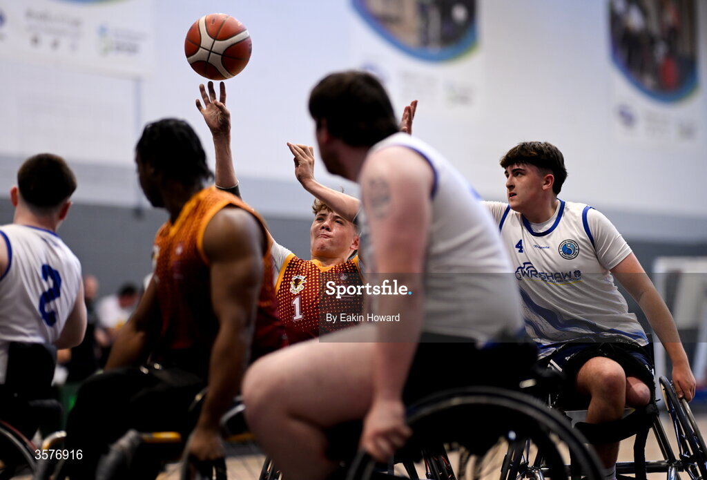 26 September 2026; Ethan Leonard of Titans BC in action during the Basketball Ireland National Cup quarter-final between Titans BC and Clonaslee WBC in the Irish Wheelchair Association Sports Hall in Clontarf, Dublin. Photo by Eakin Howard/Sportsfile