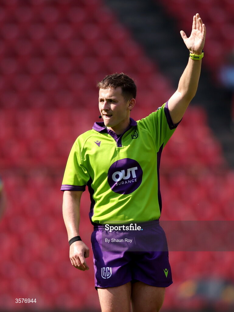 26 September 2026; Referee Ben Breakspear signals a penalty for 10bet Lions during the United Rugby Championship match between Lions and Leinster at Ellis Park in Johannesburg, South Africa. Photo by Shaun Roy/Sportsfile