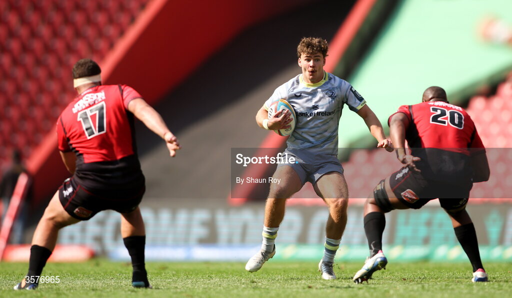 26 September 2026; Todd Lawlor of Leinster in action against SJ Kotze, left, and Siba Qoma of 10bet Lions during the United Rugby Championship match between Lions and Leinster at Ellis Park in Johannesburg, South Africa. Photo by Shaun Roy/Sportsfile