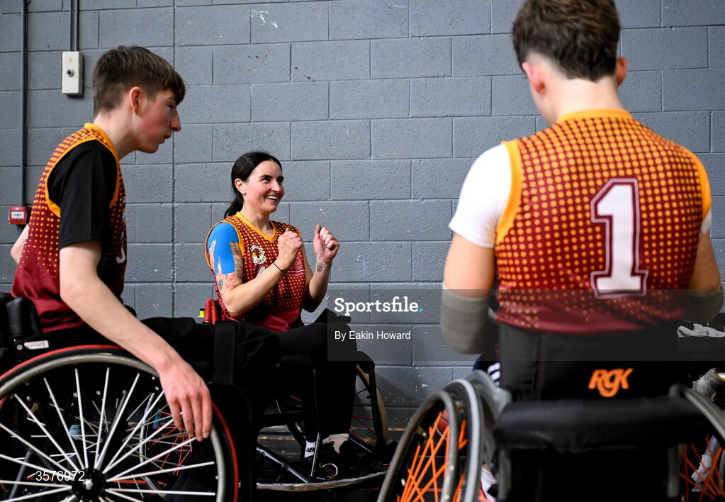 26 September 2026; Elaine O'Halloran of Titans BC celebrates after the Basketball Ireland National Cup quarter-final between Titans BC and Clonaslee WBC in the Irish Wheelchair Association Sports Hall in Clontarf, Dublin. Photo by Eakin Howard/Sportsfile