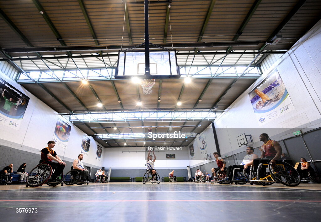 26 September 2026; Conor Dufficy of Clonaslee WBC takes a free throw during the Basketball Ireland National Cup quarter-final between Titans BC and Clonaslee WBC in the Irish Wheelchair Association Sports Hall in Clontarf, Dublin. Photo by Eakin Howard/Sportsfile