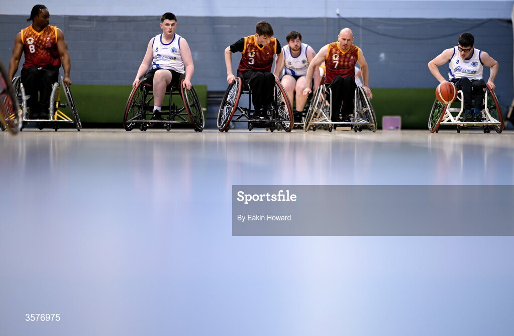 26 September 2026; Aaron Galvin of Clonaslee WBC in action during the Basketball Ireland National Cup quarter-final between Titans BC and Clonaslee WBC in the Irish Wheelchair Association Sports Hall in Clontarf, Dublin. Photo by Eakin Howard/Sportsfile