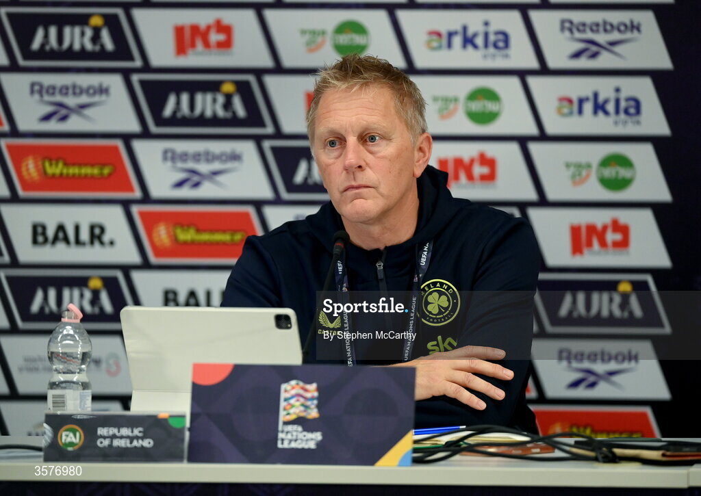26 September 2026; Republic of Ireland head coach Heimir Hallgrimsson during the Republic of Ireland press conference at Nagyerdei Stadion in Debrecen, Hungary. Photo by Stephen McCarthy/Sportsfile