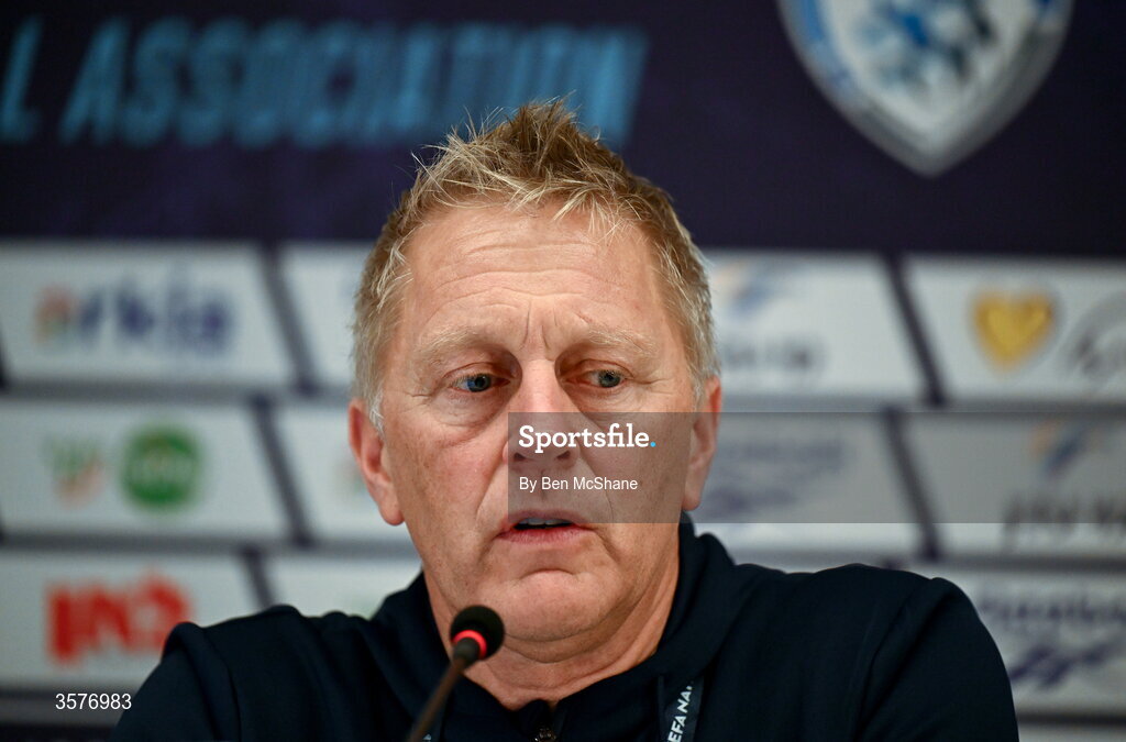 26 September 2026; Republic of Ireland head coach Heimir Hallgrimsson during the Republic of Ireland press conference at Nagyerdei Stadion in Debrecen, Hungary. Photo by Ben McShane/Sportsfile