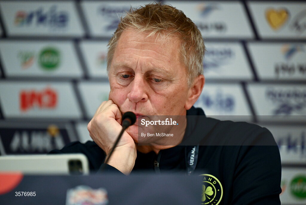 26 September 2026; Republic of Ireland head coach Heimir Hallgrimsson during the Republic of Ireland press conference at Nagyerdei Stadion in Debrecen, Hungary. Photo by Ben McShane/Sportsfile