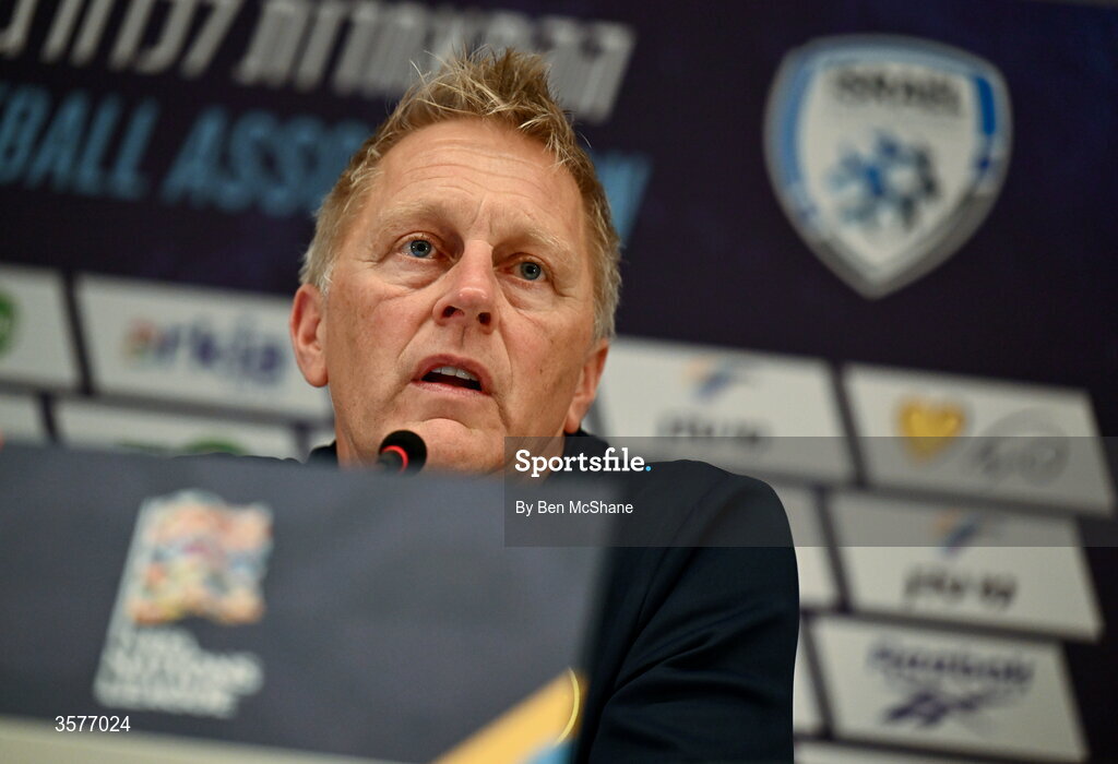 26 September 2026; Republic of Ireland head coach Heimir Hallgrimsson during the Republic of Ireland press conference at Nagyerdei Stadion in Debrecen, Hungary. Photo by Ben McShane/Sportsfile
