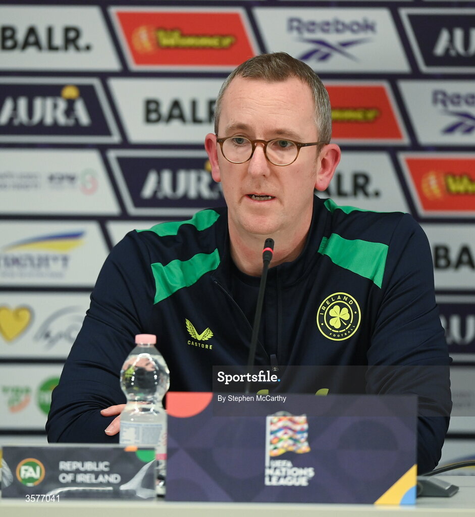26 September 2026; FAI chief executive officer David Courell during the Republic of Ireland press conference at Nagyerdei Stadion in Debrecen, Hungary. Photo by Ben McShane/Sportsfile