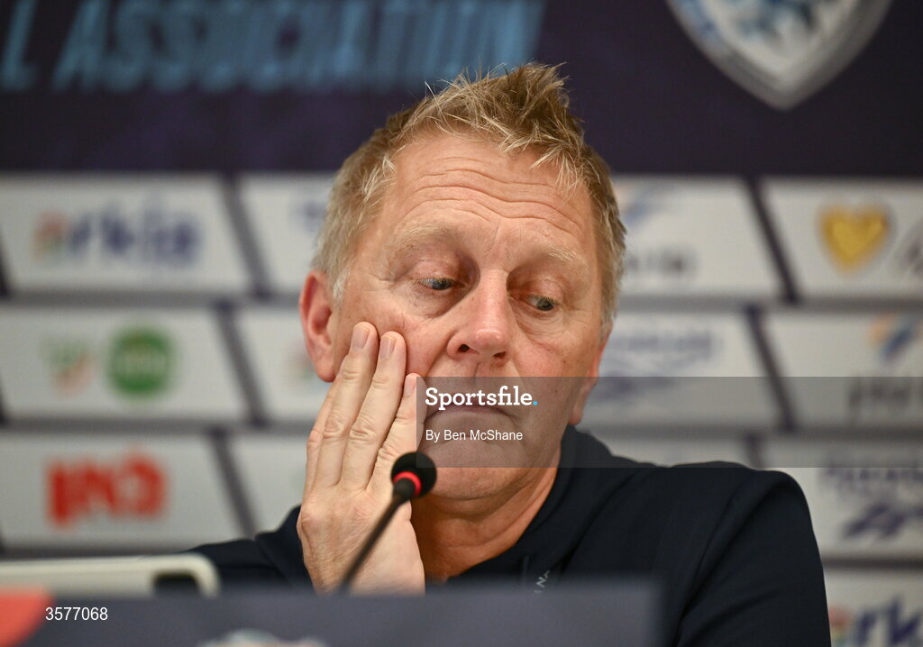 26 September 2026; Republic of Ireland head coach Heimir Hallgrimsson during the Republic of Ireland press conference at Nagyerdei Stadion in Debrecen, Hungary. Photo by Ben McShane/Sportsfile