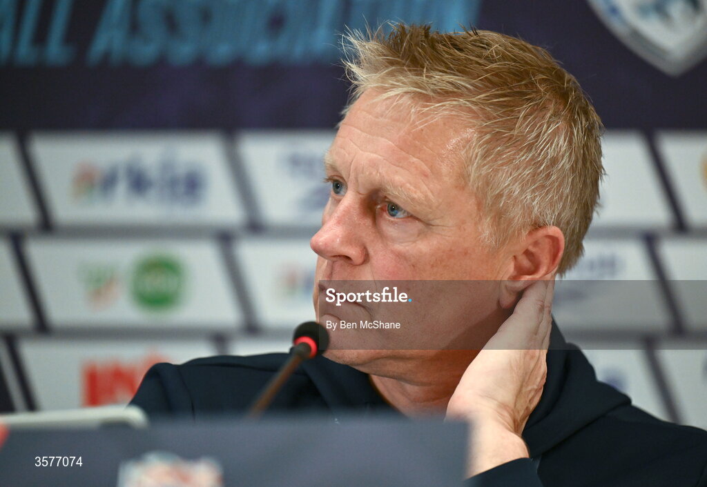 26 September 2026; Republic of Ireland head coach Heimir Hallgrimsson during the Republic of Ireland press conference at Nagyerdei Stadion in Debrecen, Hungary. Photo by Ben McShane/Sportsfile