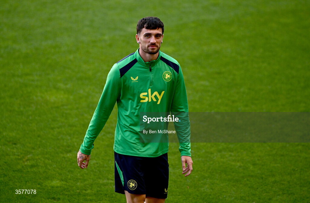 26 September 2026; Troy Parrott before the Republic of Ireland training session at Nagyerdei Stadion in Debrecen, Hungary. Photo by Ben McShane/Sportsfile