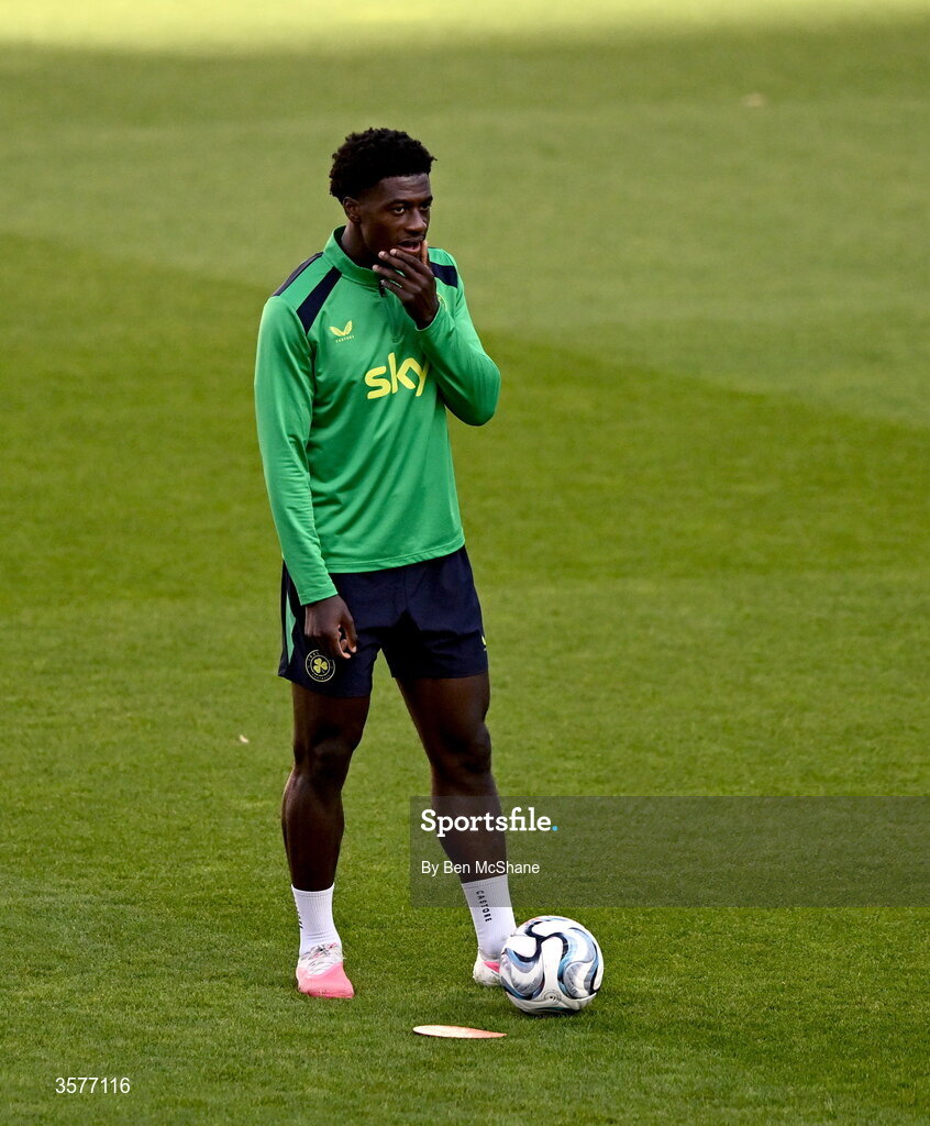 26 September 2026; James Abankwah during the Republic of Ireland training session at Nagyerdei Stadion in Debrecen, Hungary. Photo by Ben McShane/Sportsfile