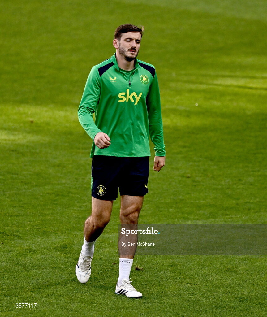 26 September 2026; Liam Kitching during the Republic of Ireland training session at Nagyerdei Stadion in Debrecen, Hungary. Photo by Ben McShane/Sportsfile